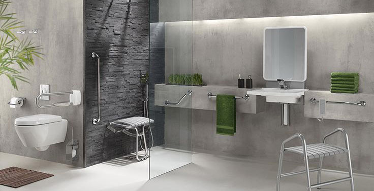 Conception d’un salon sur mesure par un architecte d’intérieur à Nîmes. Salle de bain avec douche italienne adaptée pour les personnes handicapées, les personnes à mobilité réduite et les personnes âgées