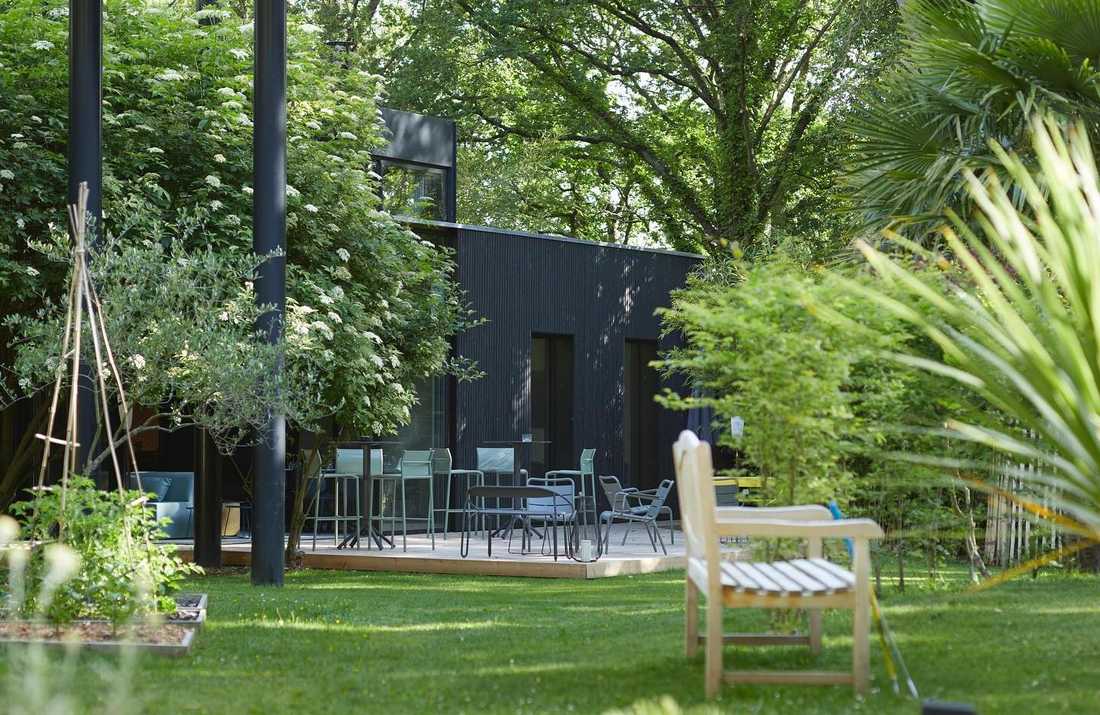 Végétation luxuriante dans le jardin d'un hôtel 4 étoiles ecolodge - vue extérieure