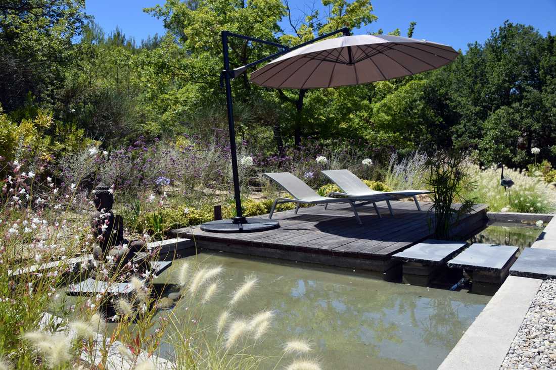 Bassin zen conçu par un jardinier-paysagiste dans le Gard