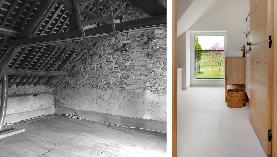 Avant - Après : Création d'un salle de bains dans les combles d'une maison en pierre