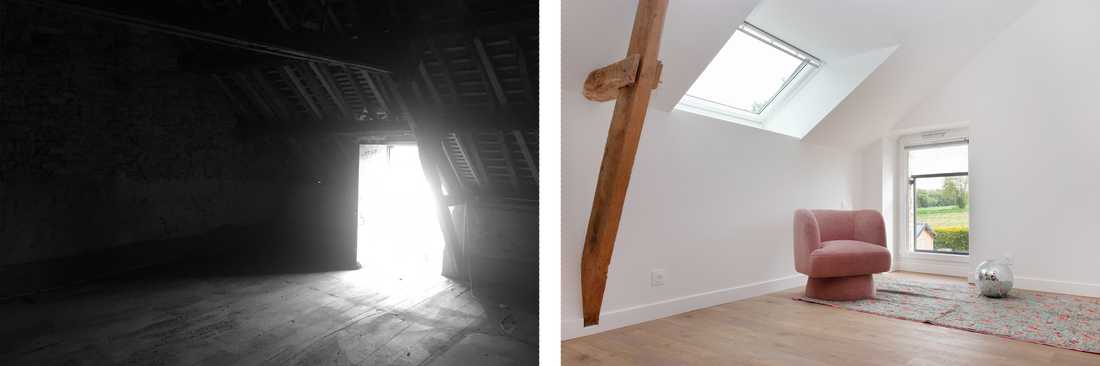 Avant - Après : Aménagement des combles d'une maison ancienne par un architecte d'intérieur en Bretagne