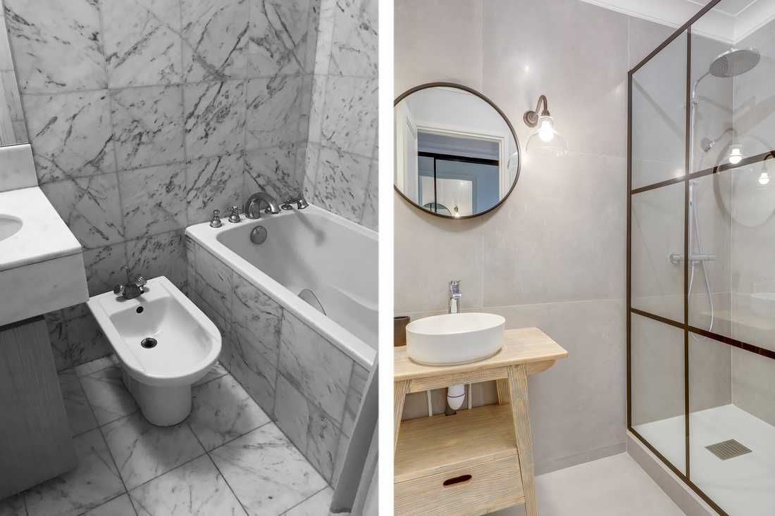 Avant - après : Rénovation d'une salle de bain par un architecte d'intérieur dans le Gard