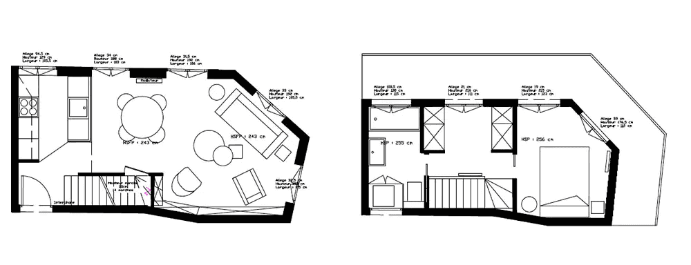 Plan de l'architecture intérieur d'un duplex à Nîmes